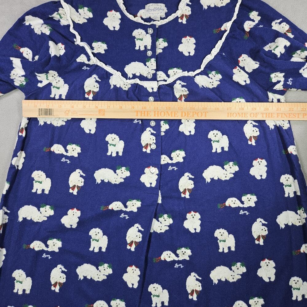 Lanz Salzburg Puppy Love Flannel Nightgown Womens M Cotton Yorkie Navy Blue - Picture 10 of 13